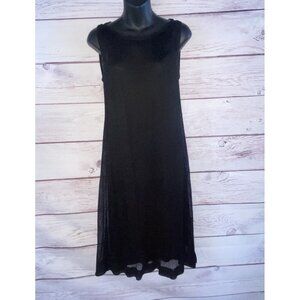 Eileen Fisher Womens Black Mesh Dress Black S Sleeveless Layered Scoop Neck